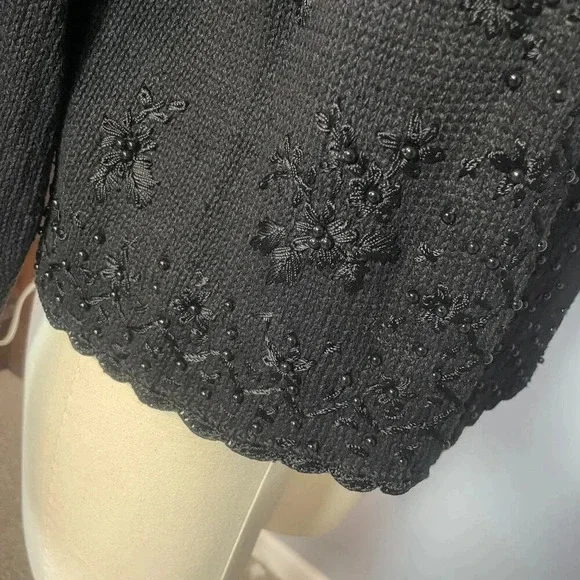 NWT Vintage 90s Black Dark Academia Floral Embroidered Knit Cardigan - Picture 6 of 14